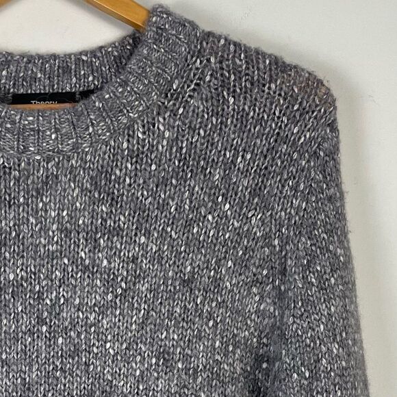 Theory Tweed Alpaca Speckled Crewneck Knit Sweater Small NEW Gray Quiet Luxury - Picture 6 of 12